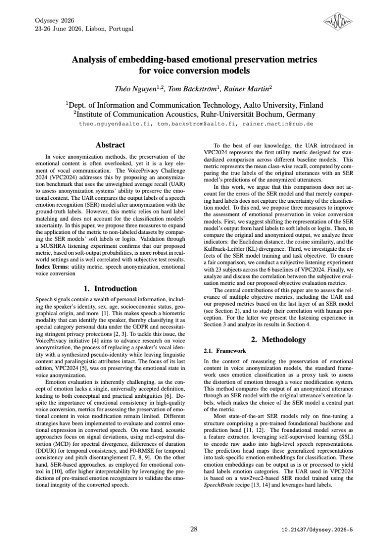 Analysis of embedding-based emotional preservation metrics for voice conversion models